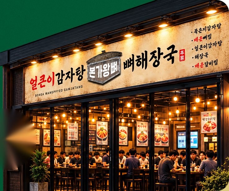 손님으로 가득 찬 본가왕뼈감자탕 매장 외관(연출 이미지)