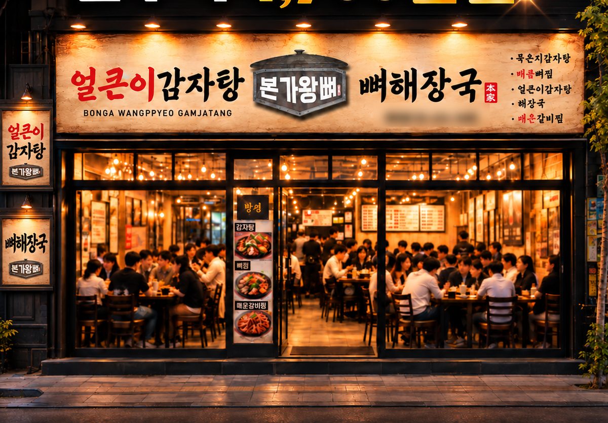 손님이 가득한 본가왕뼈감자탕 매장 외관(광고 사진)